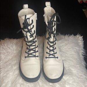 Women's White Lace-Up Boots